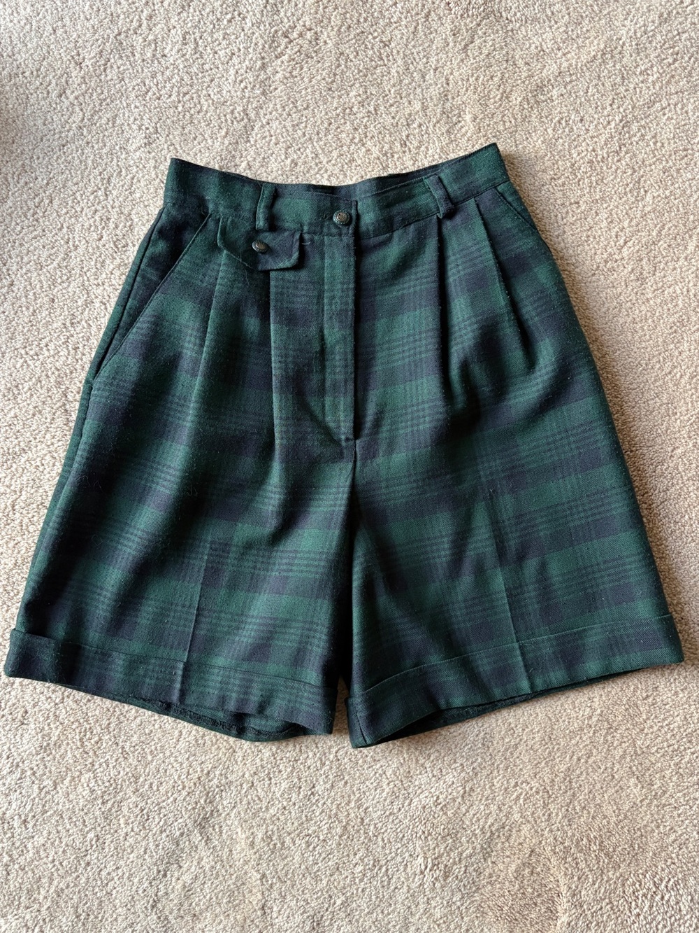 1990s Green Plaid Tailored Shorts